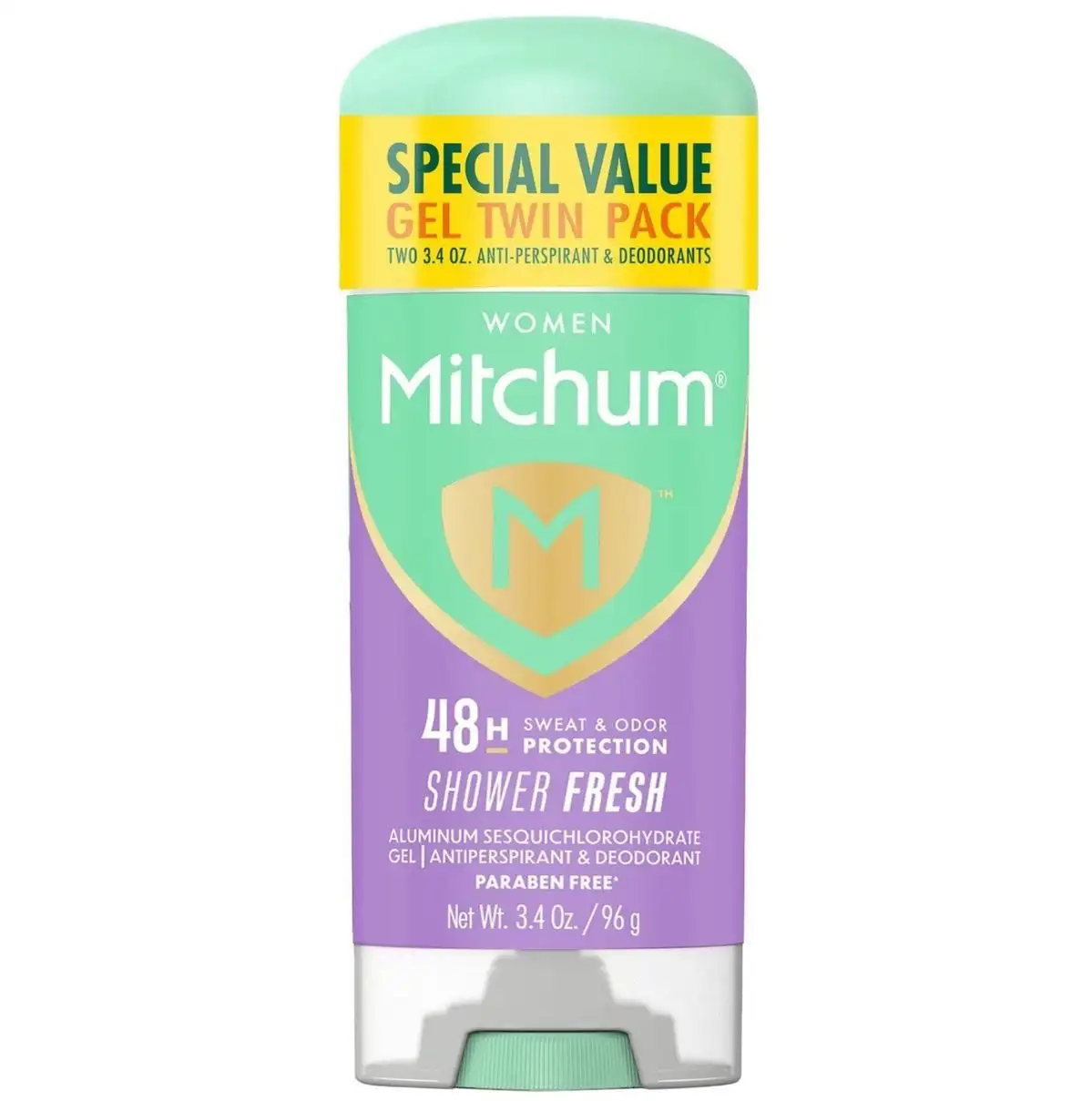 Mitchum Women's Antiperspirant Deodorant Gel Stick, Shower Fresh Scent, 48HR Sweat & Odor Protection, Triple Odor Defense, Alcohol-Free,