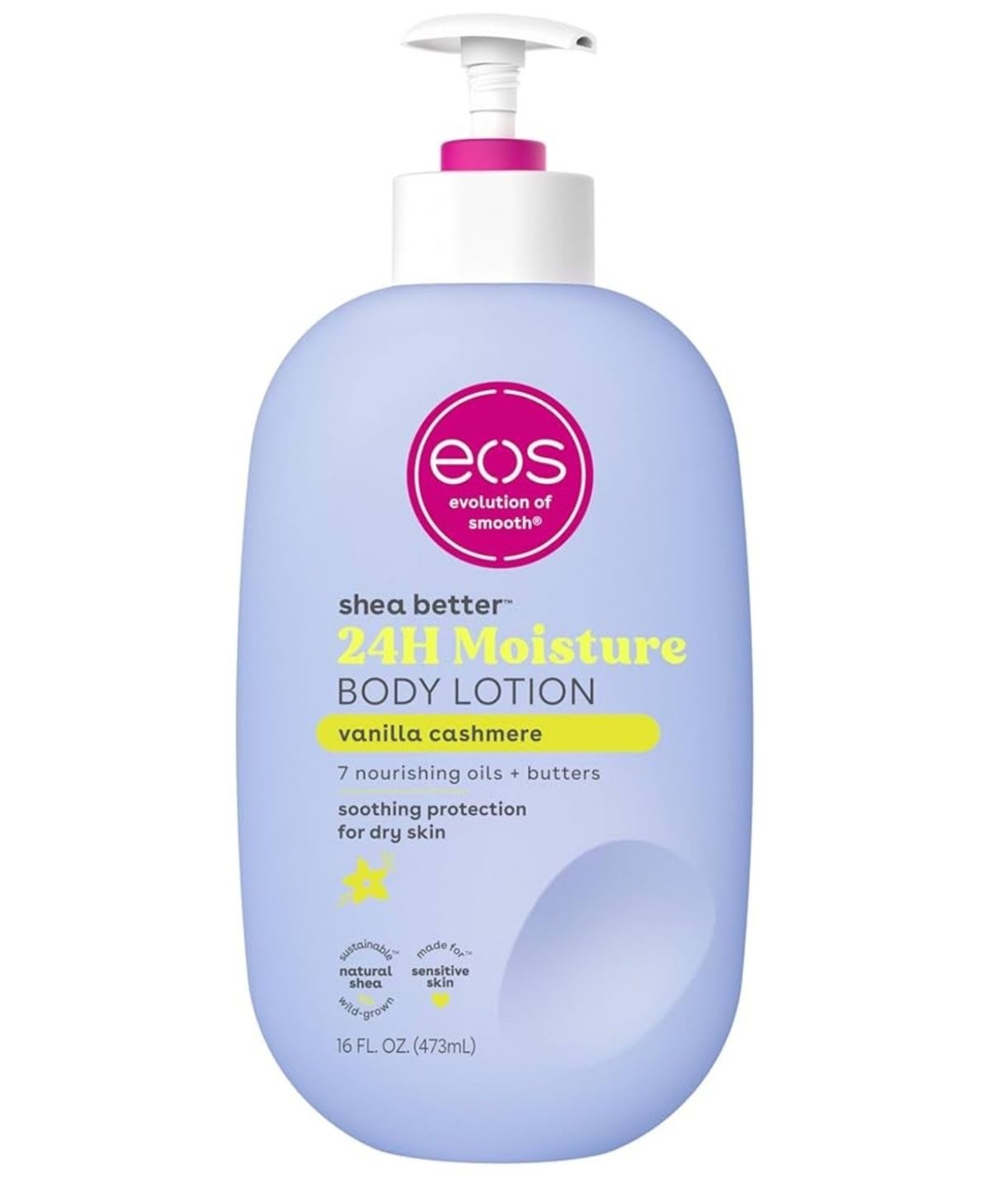 eos Shea Better Body Lotion Vanilla Cashmere, 24-Hour Moisture Skin Care, Lightweight & Non-Greasy, Natural Shea, Vegan, Vanilla Body Lotion